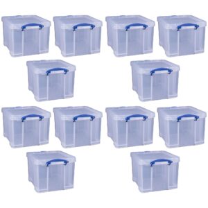 really useful box 32 liters storage bin container with snap lid and clip lock handles for lidded home and office storage organization, 12 pack