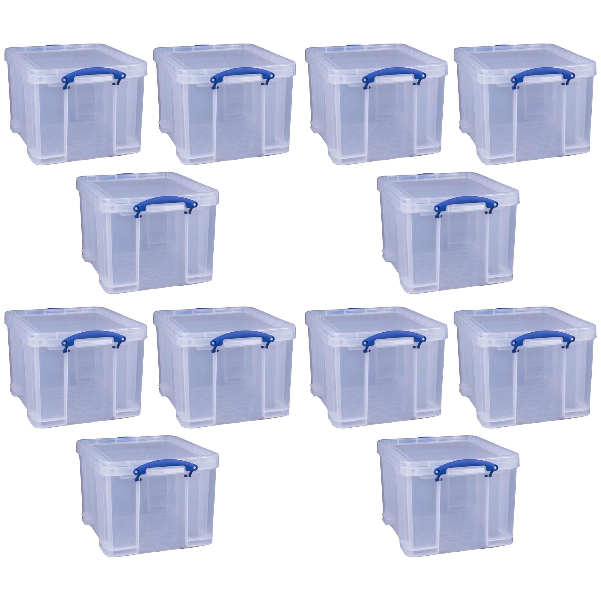 Really Useful Box 32 Liters Storage Bin Container with Snap Lid and Clip Lock Handles for Lidded Home and Office Storage Organization, 12 Pack