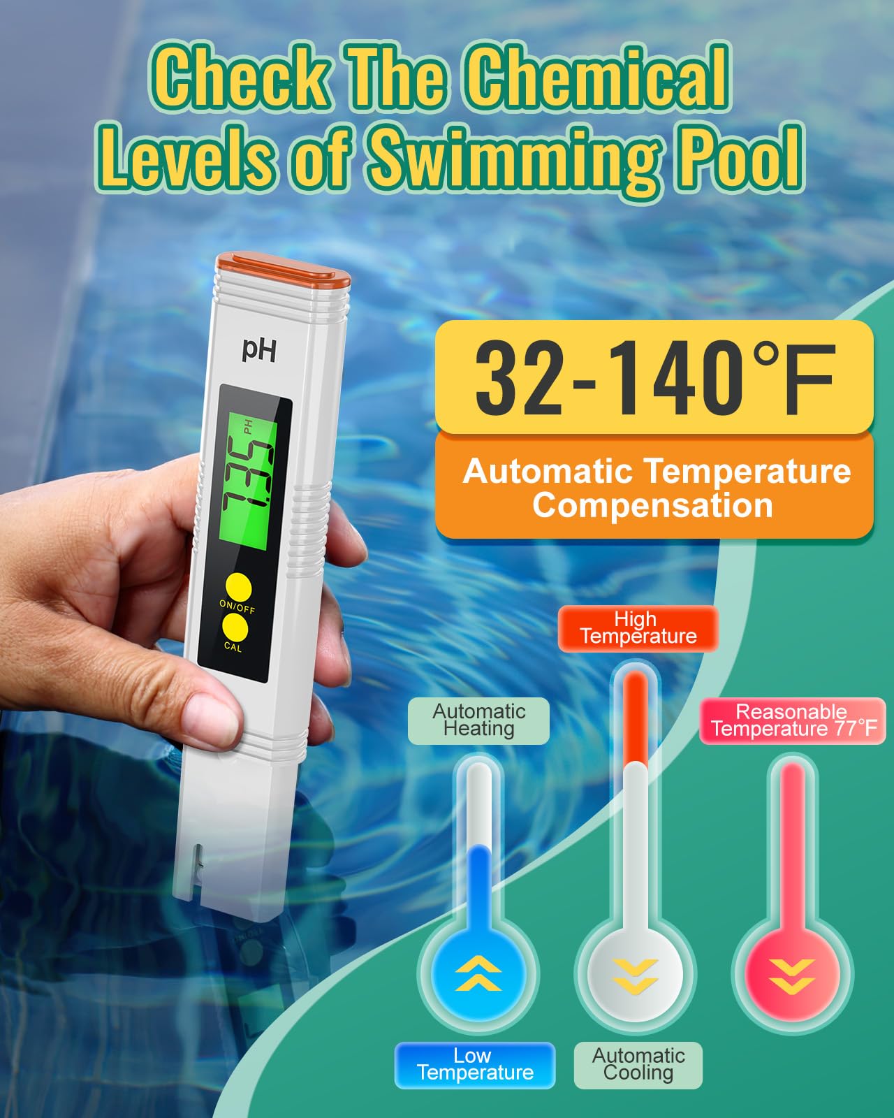 PH Meter for Water, PH Tester 0.01High Accuracy Water Quality Tester with 0-14 PH Measurement Range, PH Meter for Household Drinking, Pool, Aquarium, Aquaculture, Lab, Beer Brewing & Wine