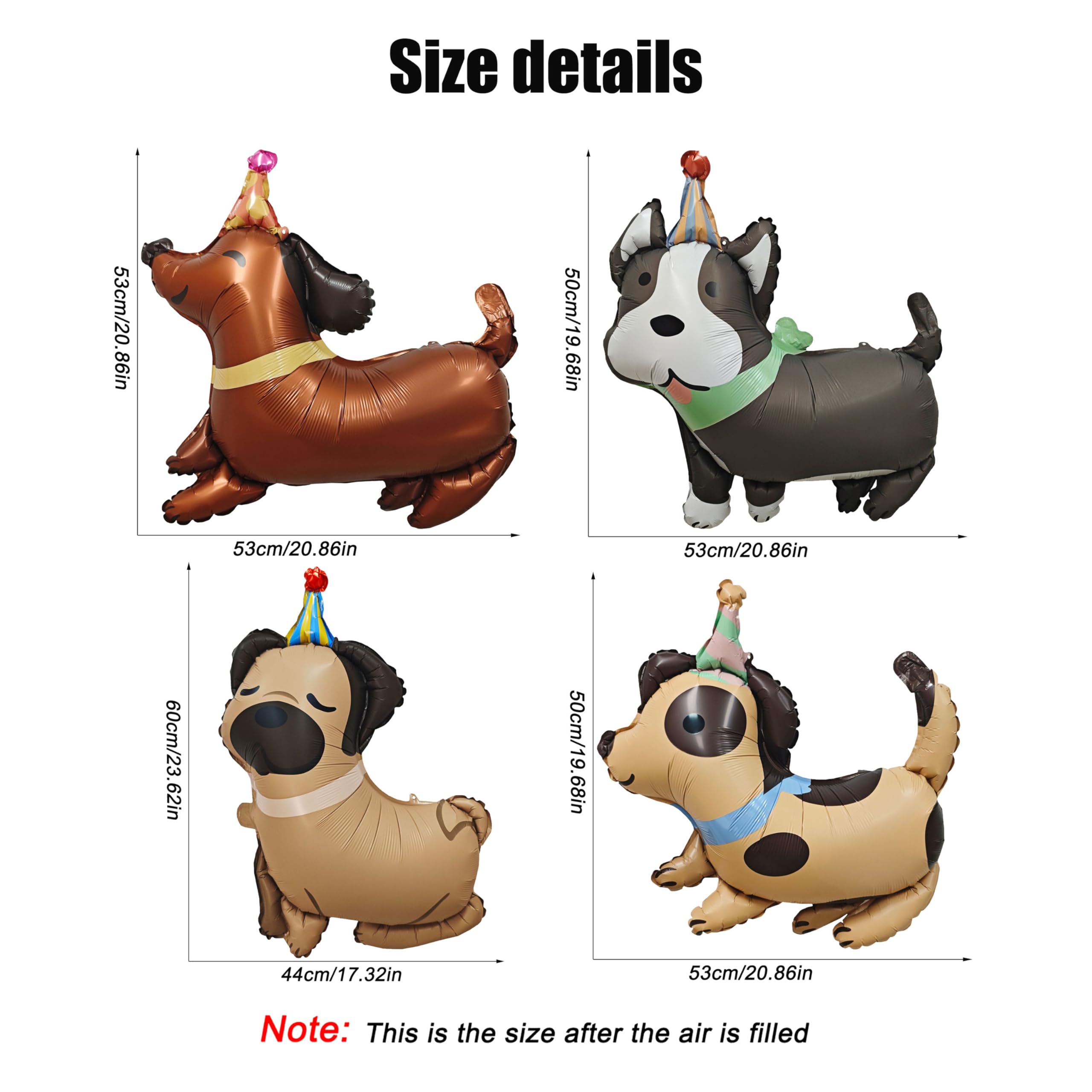 4PCS Animal Dog Balloons dog birthday balloons Pet Dog Balloons Cute puppy Foil Mylar Balloons for Kids Gift dog themed birthday Baby Shower Pet party decorations