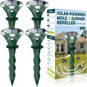 pack of 4 solar mole repellent sonic gopher repellent vole chaser mole deterrent sonic spikes rodent repellent ultrasonic pest control outdoor keep moles out of yard lawn