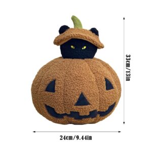 Halloween Black Cat Pumpkin Toy Pillow Holiday Pillow Halloween Pumpkin Plush Toy, Cute Cat Hides in Pumpkin Pillow，Cat Pumpkin Peeping Plush Pillow Home Decoration