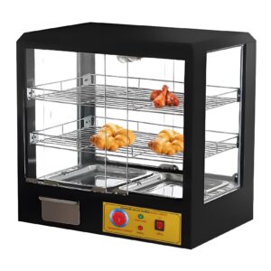 Hot Food Display Case, 3-Tier Glass Door Pastry Display Case, 500W Food Buffet Display for Pastry, Sandwich, Energy-Saving Restaurant Warmer