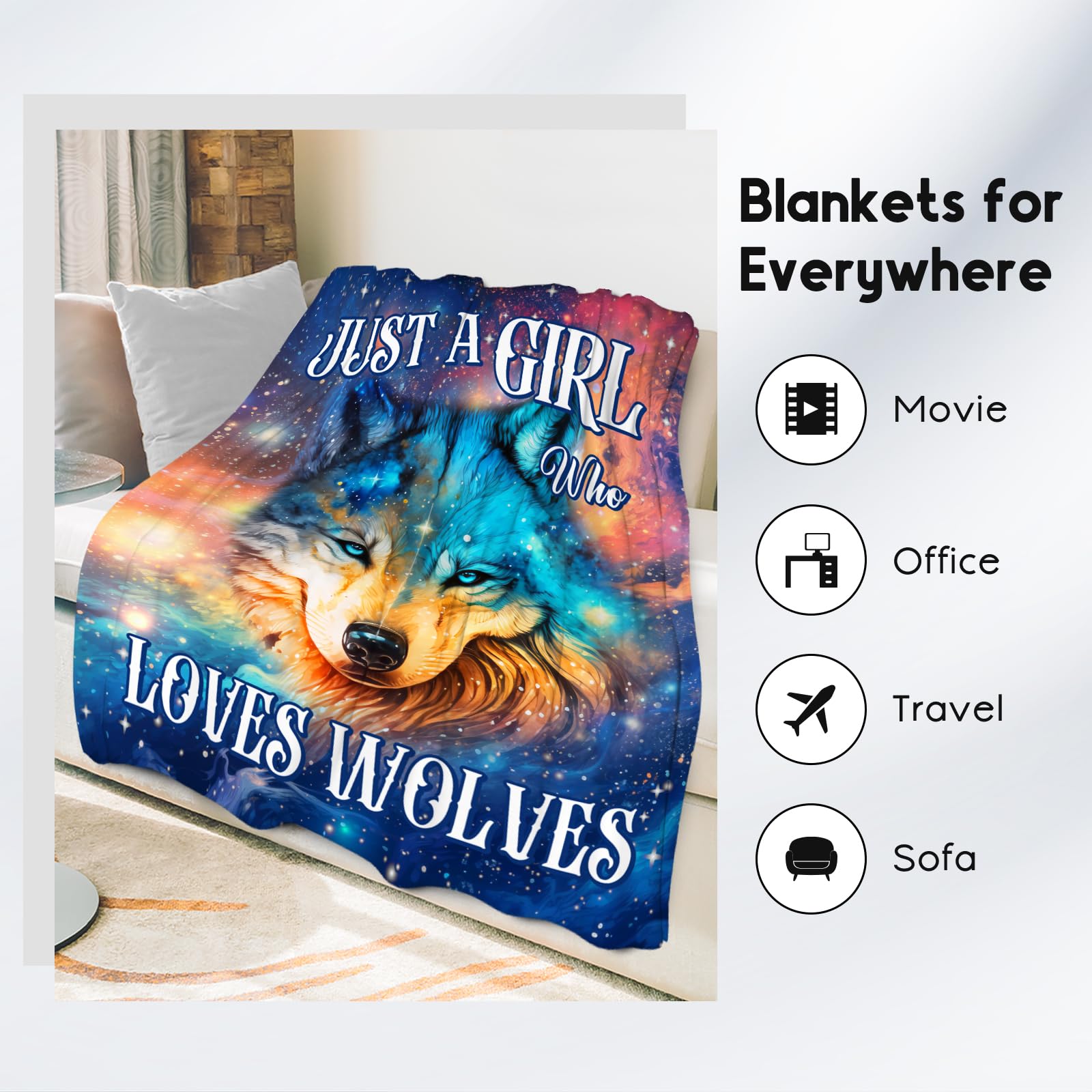 Wolf Blanket for Girls - 40x50 Inches Soft Cozy Fleece Blankets - Wolf Print Gifts for Wolf Lovers - Plush Kids Blanket for Kids - Animals Room Decor for Couch Chair