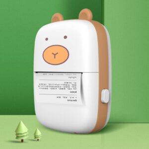 Portable Cute Bear Shape Mini Printer Plastic Photo Printer with Data Cable Print Paper for Students