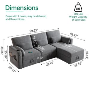 ISHUHL Modular Sectional Sofa with Storage, U Shaped Sectional Sofa with Chaise & Ottomans, Convertible 6 Seat Couch for Living Room with High Supportive Waist Pillow and Cup Holder