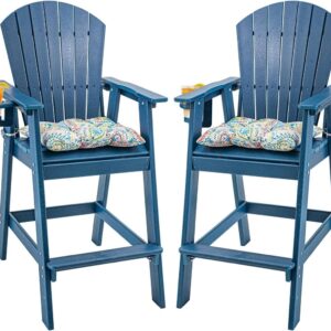 Sundale Outdoor Adirondack Bar Chairs Set of 2, Patio HDPE Bar Stools with Backrest, 30 Inch Seat Height Bistro Tall Dining Counter Barstools with Cushion, All-Weather Pub Height Chair, Navy Blue