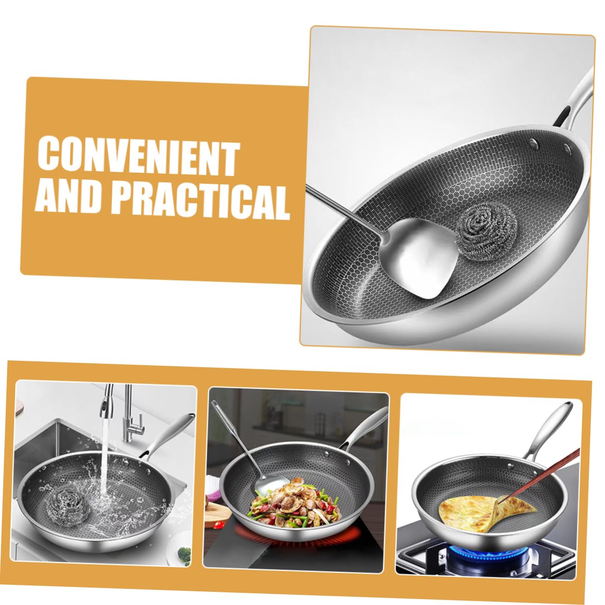 Mikinona Full Screen Omelette Pan Honeycomb Skillet Pan Seafood Pan Nonstick Stir Fry Pan Egg Frying Pan Induction Pan Barbecue Griddle Pans for Cooking Woks Pan Cooking Pan Stainless Steel