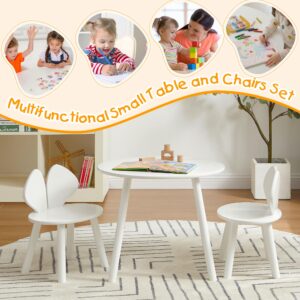 VECELO Kids Table and Chairs Set, Oval Tabletop and 2 Rabbit Chairs for Toddler Playing, Activity, White