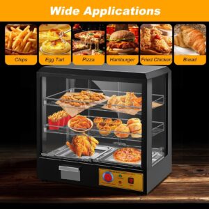 Hot Food Display Case, 3-Tier Glass Door Pastry Display Case, 500W Food Buffet Display for Pastry, Sandwich, Energy-Saving Restaurant Warmer