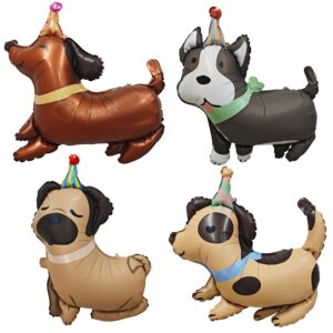 4pcs animal dog balloons dog birthday balloons pet dog balloons cute puppy foil mylar balloons for kids gift dog themed birthday baby shower pet party decorations