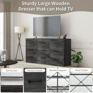 YMBSBUY 6 Drawer Dresser for Bedroom,Wood Chest of Drawers,Black Dresser TV Stand with Steel Frame for Storage and Organization,Large Fabric Dresser for Kids Bedroom,Living Room, Nursery,Closet