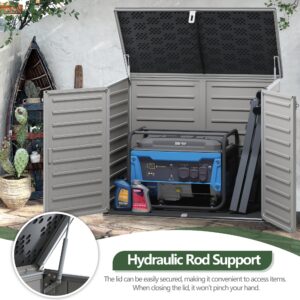 4.6 x 4.1 FT Outdoor Storage Horizontal Resin Shed,49.5 Cu Ft Large Trash Garbage Can Shed,Weather Proof Water Proof PP Material,Hydraulic Rod,Lockable Door,for Patio Storage