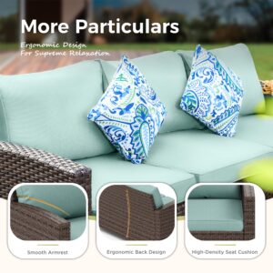 MIXPATIO Patio Couch Wicker 3-Seat Outdoor Brown Rattan Sofa Deep Seating Furniture Blue Cushion