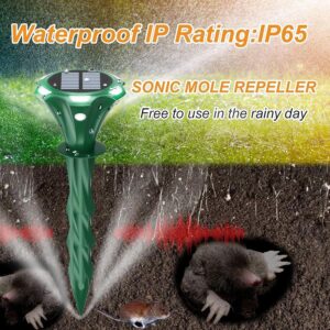 Pack of 4 Solar Mole Repellent Sonic Gopher Repellent Vole Chaser Mole Deterrent Sonic Spikes Rodent Repellent Ultrasonic Pest Control Outdoor Keep Moles Out of Yard Lawn