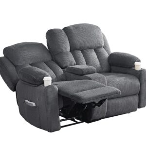 Jocisland Recliner Couch, Recliner Loveseat with Cup Holders, Console with Charging Socket, Comfy Reclining with Dual Wingback for Living Room(Grey)