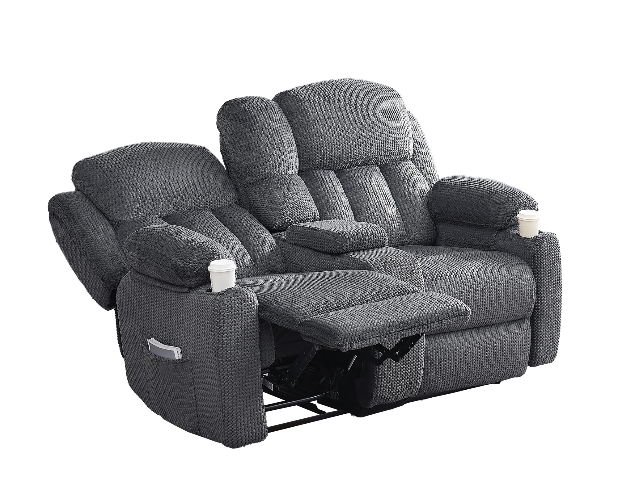 Jocisland Recliner Couch, Recliner Loveseat with Cup Holders, Console with Charging Socket, Comfy Reclining with Dual Wingback for Living Room(Grey)