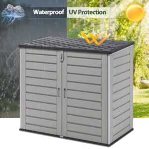 4.6 x 4.1 FT Outdoor Storage Horizontal Resin Shed,49.5 Cu Ft Large Trash Garbage Can Shed,Weather Proof Water Proof PP Material,Hydraulic Rod,Lockable Door,for Patio Storage