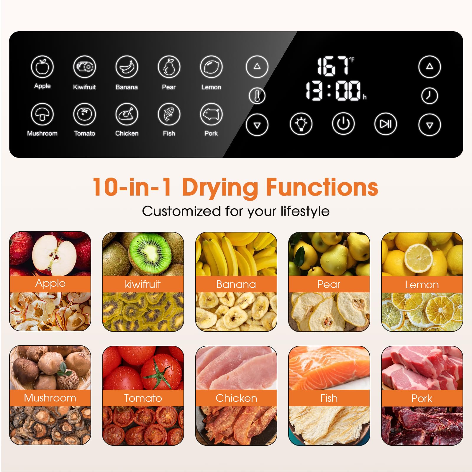 Food Dehydrator Machine, 12-Trays Stainless Steel Digital Food Dryer for Home,10 Presets, 48H Timer and Temperature Control, 850W Dehydrators for Food and Jerky, Dog Treats,Meats & Veggies