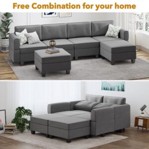 AYEASY Modular Sectional Sofa, U Shaped Sofa Couch with Storage Ottoman Convertible Sectional Couches for Living Room, High Supportive 6 Seats Reversible Sectionals 113'' with Chaise, Grey