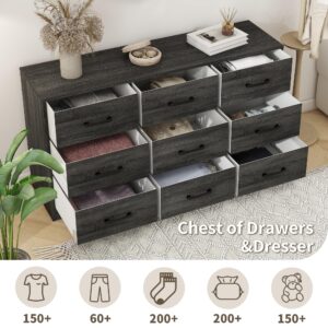 YMBSBUY 6 Drawer Dresser for Bedroom,Wood Chest of Drawers,Black Dresser TV Stand with Steel Frame for Storage and Organization,Large Fabric Dresser for Kids Bedroom,Living Room, Nursery,Closet