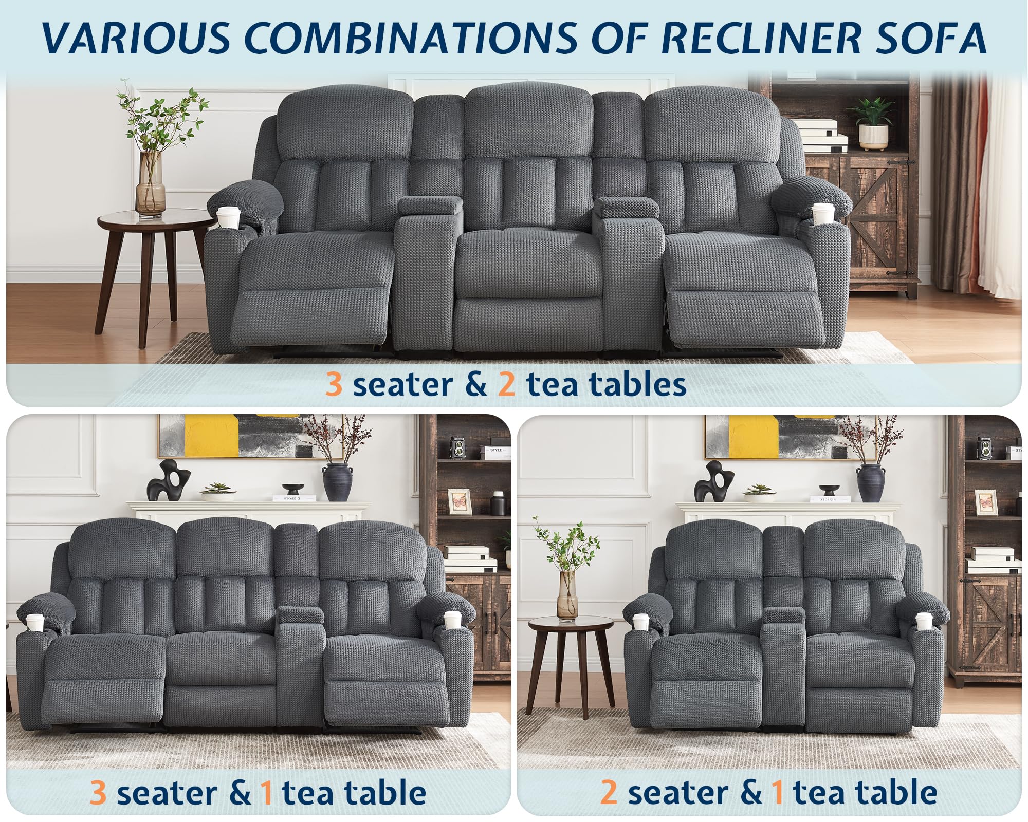 Jocisland Recliner Couch, Recliner Loveseat with Cup Holders, Console with Charging Socket, Comfy Reclining with Dual Wingback for Living Room(Grey)