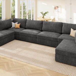 HONBAY Oversized Modular Sectional Sofa with Storage Seats, Reversible Sectional Couch with Removable Covers, Modular Sectional Couch for Living Room, Dark Gray