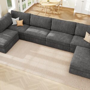 HONBAY Oversized Modular Sectional Sofa with Storage Seats, Reversible Sectional Couch with Removable Covers, Modular Sectional Couch for Living Room, Dark Gray