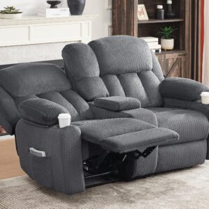 Jocisland Recliner Couch, Recliner Loveseat with Cup Holders, Console with Charging Socket, Comfy Reclining with Dual Wingback for Living Room(Grey)