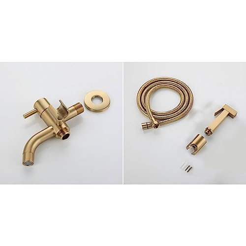 ifgswopq Handheld Bidet Sprayer Kit,Brushed Gold,Bidet Sprayer for Toilet,Bidet Shower Head and Hose,Full Copper Biscuit Nozzle Rinse Bidet,Brushed Gold (Brushed Gold)