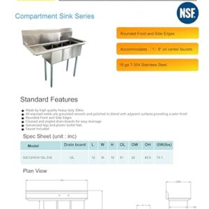 cooler depot sink NSF Left One Compartment Sink With Faucet S3C121610-12L-318