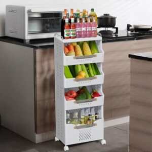 Large Capacity Kitchen Cart, Multifunctional Storage Cart, 4-Layer Rolling Storage Cart with Wheels, Mobile Cart with Push Rod and Basket, Suitable for Living Room, Bedroom, Bathroom, Laundry Room