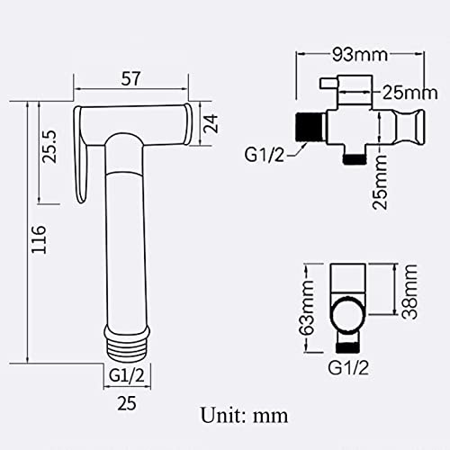 ifgswopq Toilet Jet Spray Portable Bidet Shower Set Handheld Bidet Sprayer for Toilet Spray Attachment with Hose Cold Water Brass G1/2" Valve Toilet Sprayer,Grey (Black)