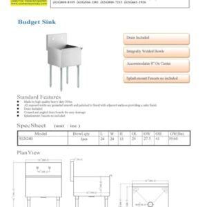 cooler depot sink NSF 24 inches Commercial Utility Sink S12424B