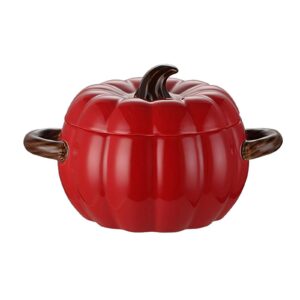 pumpkin dutch oven with lid and handles, 1.59 qt ceramic pumpkin cooking pot enamel pot soup pot, pumpkin pottery dessert saucepan, baking soup bowl, halloween thanksgiving fall harvest