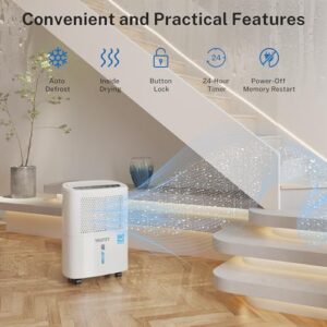 Yaufey 2024 Most Efficient Energy Star Dehumidifier for 2,000 Sq. Ft. Home, Basement and Large Room - Powerful, Quiet with Humidity Control, Timer, Drain Hose and Water Tank