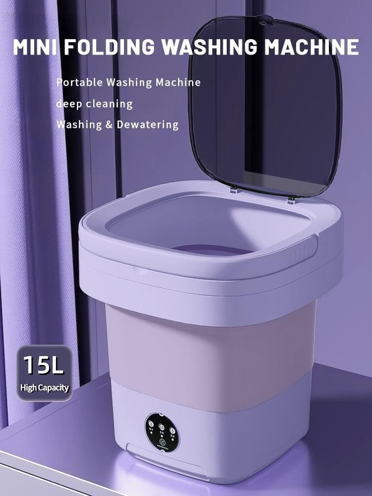 Portable washing machine,Mini Washer,15L upgraded large capacity foldable Washer.Deep cleaning of underwear, baby clothes and other small clothes.Suitable for apartments, dormitories, hotels.(Purple)