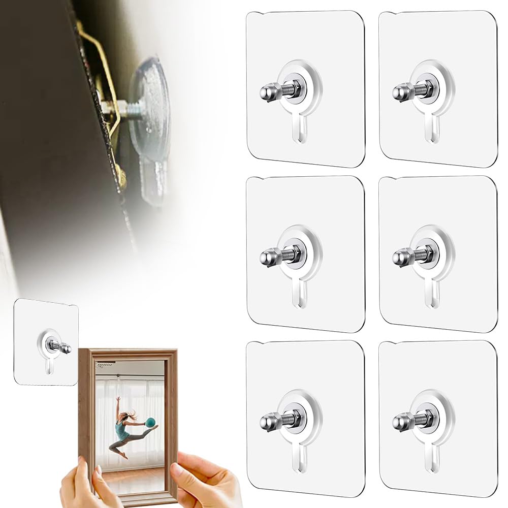 Drill Free Adhesive Hooks, 2024 New Model Wall Hooks, Wall Hooks for Hanging, Nailless Wall Hangers, Waterproof, Rust-Proof and Oil-Proof Nailless Wall Hangers, Wall Hooks for Home, Office (6pc)