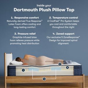 Serta iComfortPro - Dartmouth 15" Plush Pillow Top Queen Latex Foam Mattress - Cooling System, 5 Support Zones, and Responsive Latex Foam - 100 Night Trial and CertiPUR-US Certified