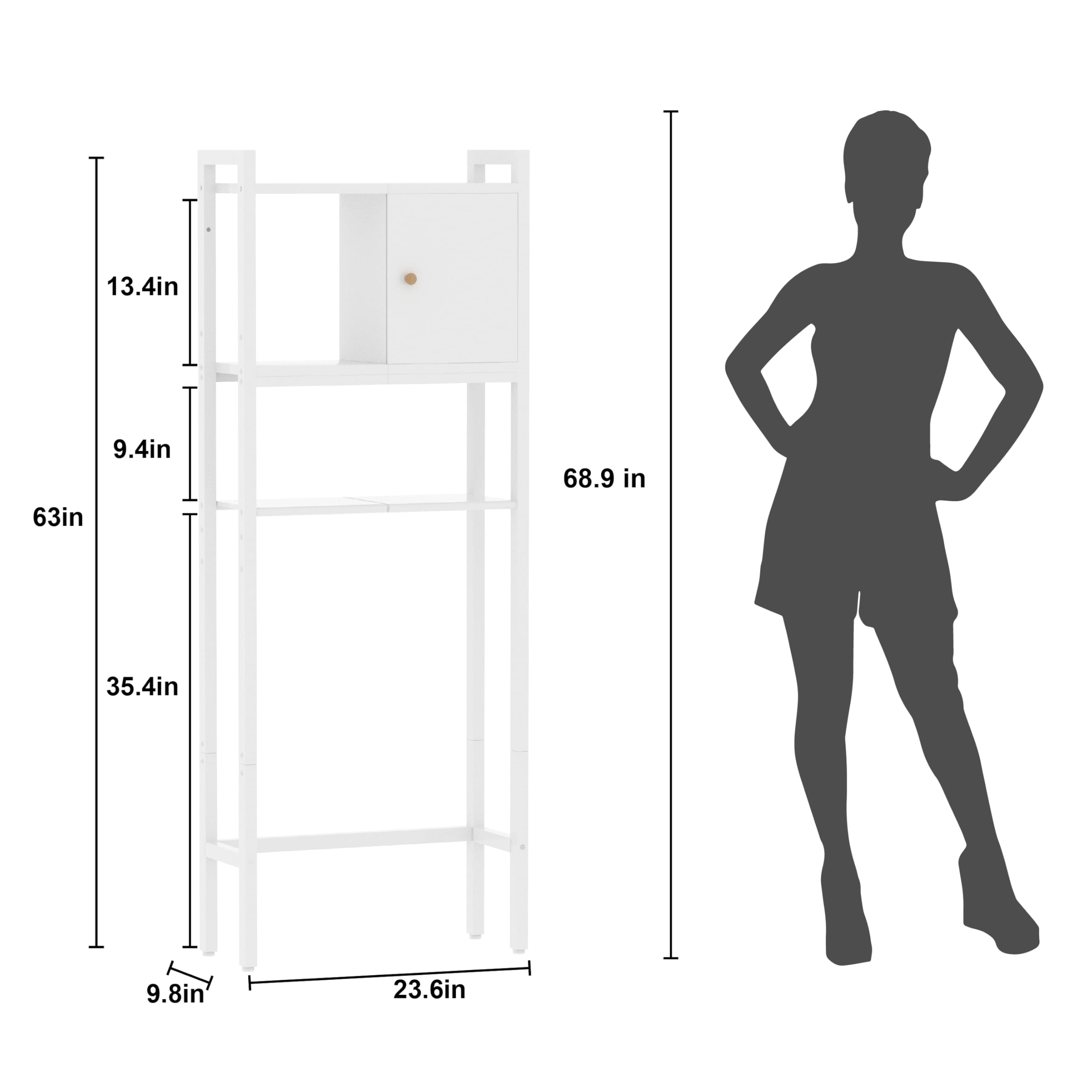 Over The Toilet Storage, 3 Tier Bathroom Organizer, Storage for Free Standing Wood Cabinet, Multifunctional Above Toilet Storage，White