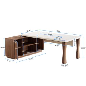 Tribesigns 71-Inch Executive Desk, L-Shaped Desk with Cabinet, Large Office Desk with Storage Shelves, Writing Table Desk Business Furniture Set for Home Office, Cream White