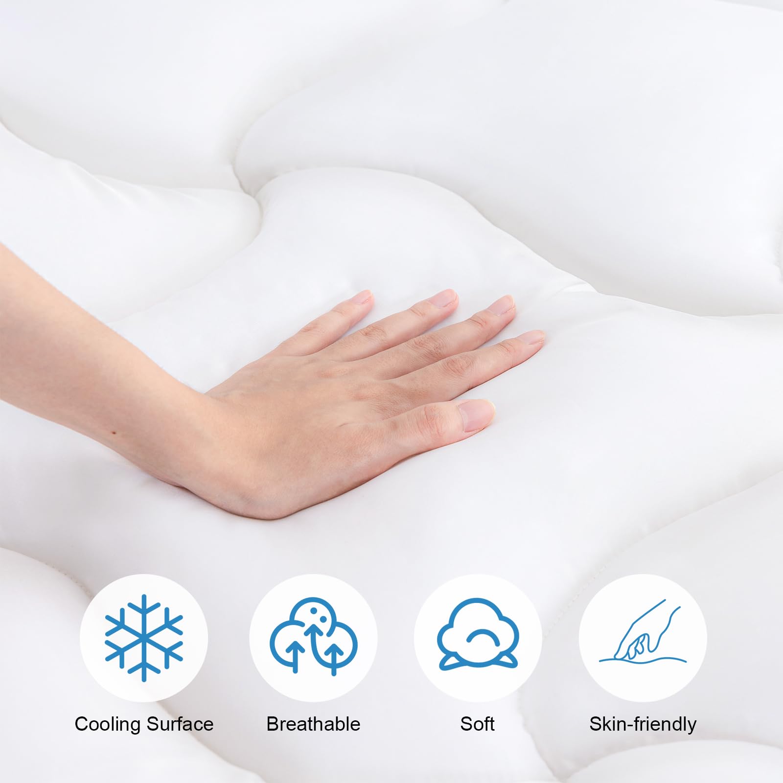 MUUEGM Dual Layer 4 Inch Memory Foam Mattress Topper Queen Size,2 Inch Gel Memory Foam Plus 2 Inch Cooling Pillow Top Cover with 8-21 Inch Deep Pocket,Mattress Pad for Back Pain,White