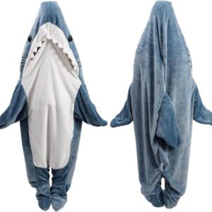 Shark Blanket Hoodie Onesie Adult & Kid, Wearable Shark Blanket, Shark Sleeping Bag, Flannel Soft Cozy Shark Onesie Costume (M)