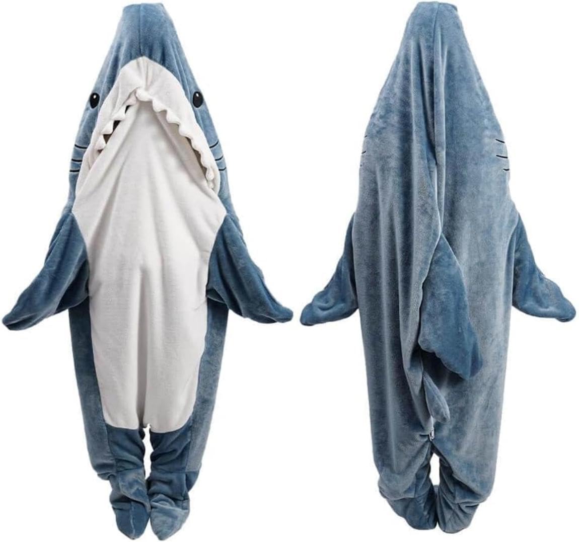 Shark Blanket Hoodie Onesie Adult & Kid, Wearable Shark Blanket, Shark Sleeping Bag, Flannel Soft Cozy Shark Onesie Costume (M)