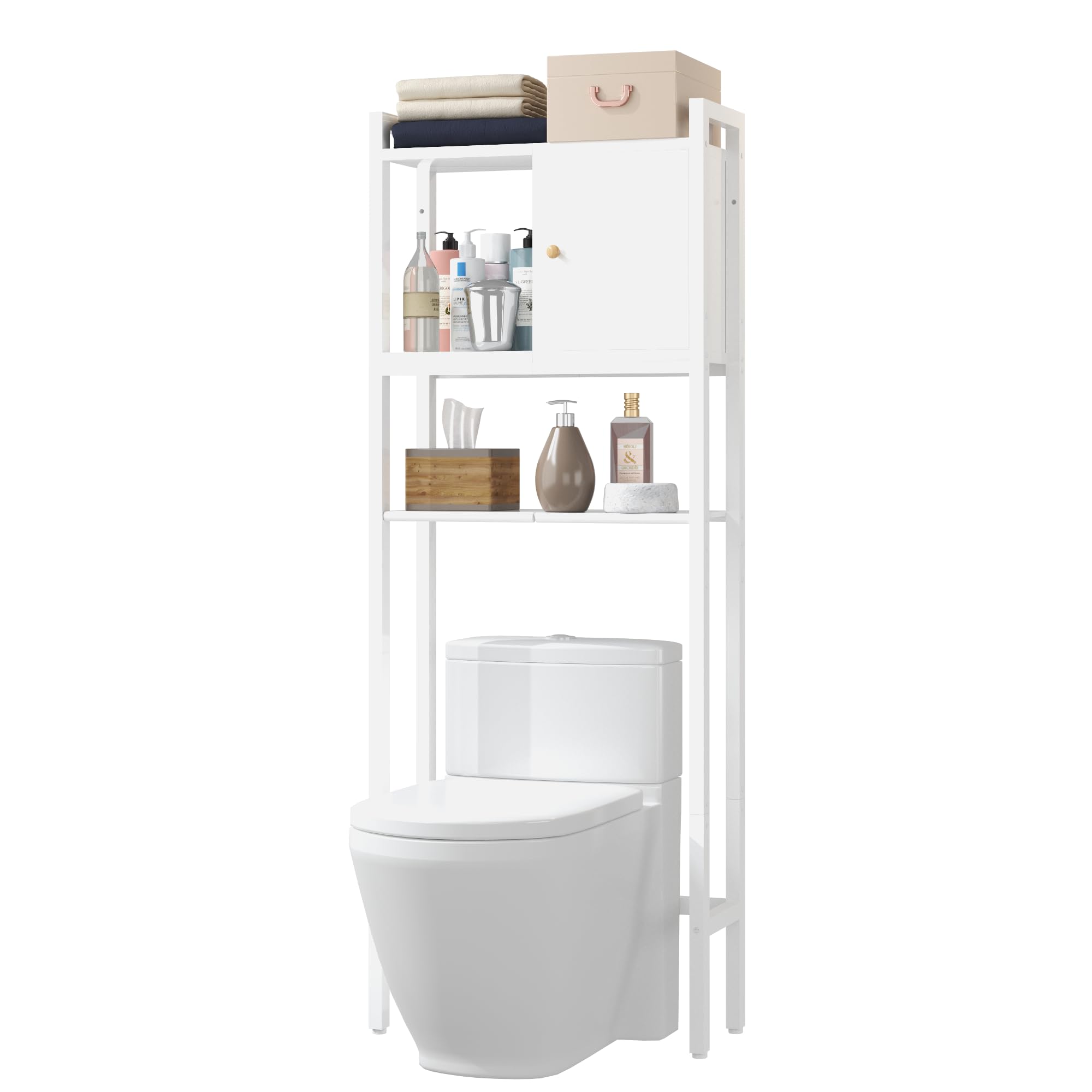 Over The Toilet Storage, 3 Tier Bathroom Organizer, Storage for Free Standing Wood Cabinet, Multifunctional Above Toilet Storage，White