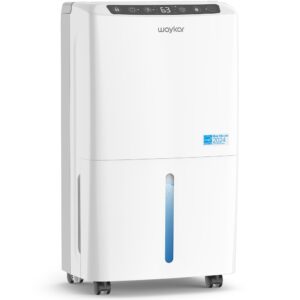 waykar 2000 sq. ft energy star dehumidifier for home and basement with auto or manual drainage, quiet 33db operation, 0.6 gallon water tank capacity