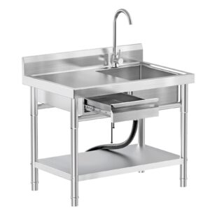 ehvcistq stainless steel utility sink freestanding single bowl laundry sink with hot and cold water plumbing workbench drawers for laundry room farmhouse indoor and outdoor sink