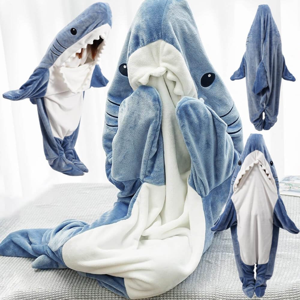 Shark Blanket Hoodie Onesie Adult & Kid, Wearable Shark Blanket, Shark Sleeping Bag, Flannel Soft Cozy Shark Onesie Costume (M)