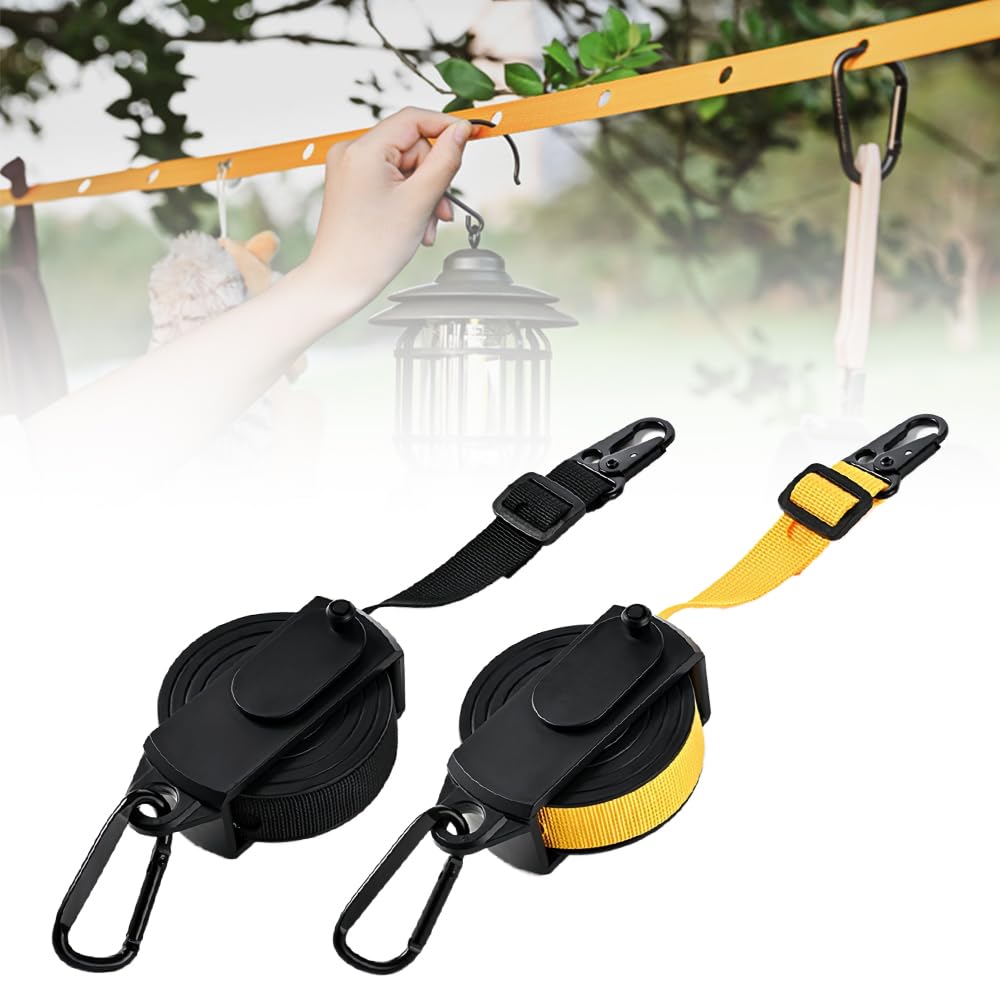 Windproof Non-Slip Clothesline, Portable Travel Clothes Line Outdoors, Clothes Line Retracting Outdoors, Retractable Clothesline Outdoor Clothes Line Ropes Camping Clotheslines (Black & Yellow)