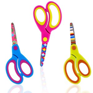 3pcs blunt end tip scissors, small safety children scissors colourful craft art child scissors mini toddler scissors kid friendly student paper edge scissors home school diy cutting paper supplies